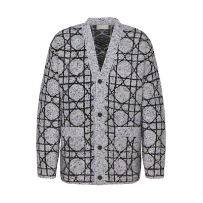 DIOR SS24 Grey Cannage V-Neck Long Sleeve Cardigan Knitwear . 483M232AT804-C889