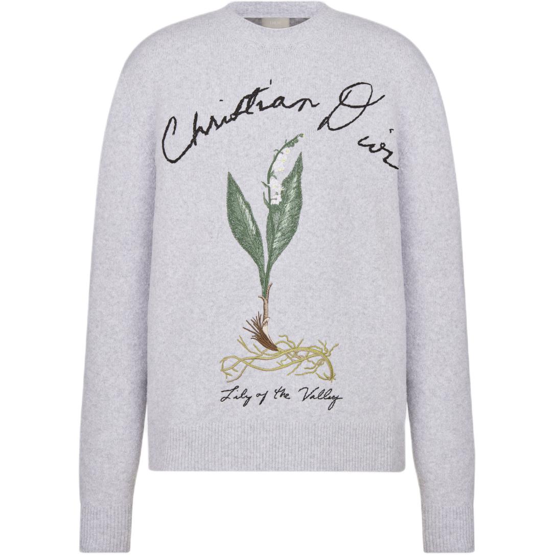 DIOR SS24 Grey Letter Print Crewneck Knit Sweater . 493M649AT864-C889