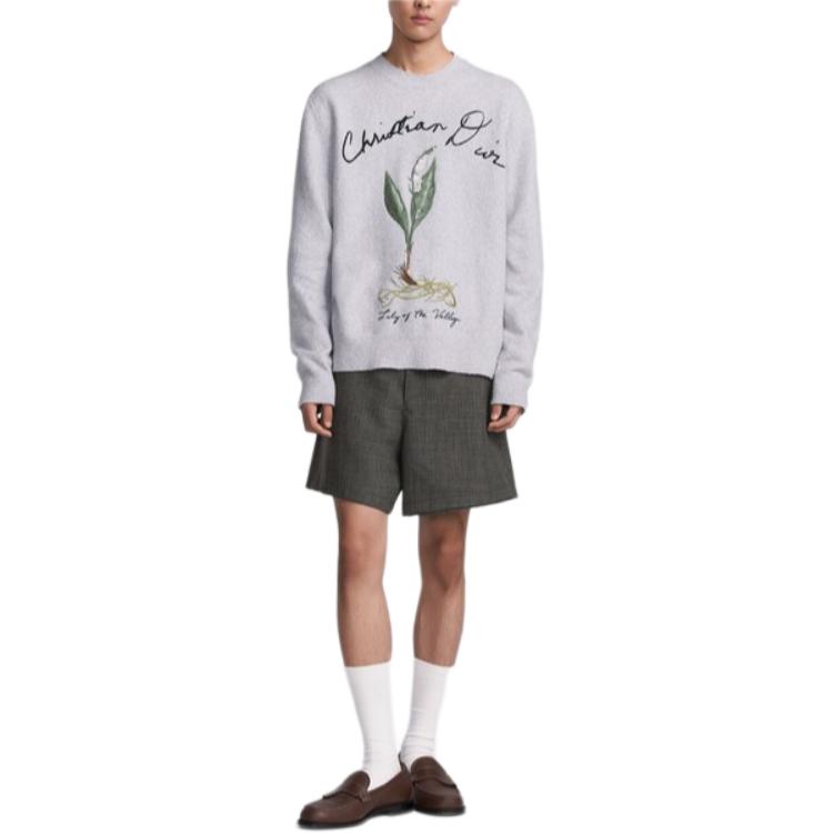 Shop DIOR SS24 Kelabu Sweater Rajut Cetak Huruf Crewneck. 493M649AT864-C889