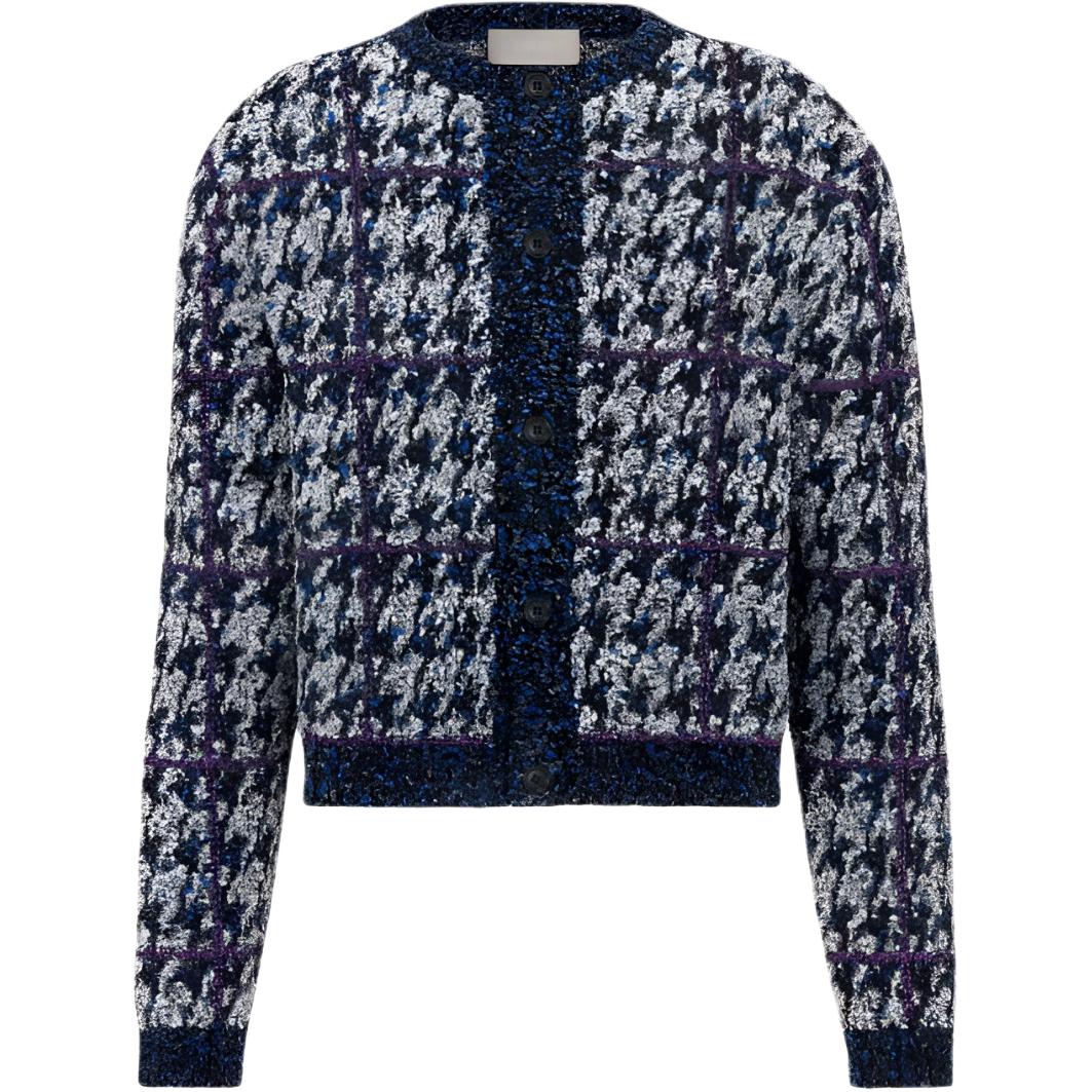 DIOR SS24 Houndstooth Button-Up Gray Knit Cardigan for Men. 483M231AT805-C580