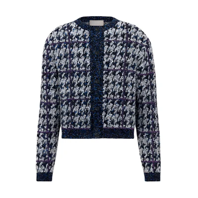 DIOR SS24 Houndstooth Button-Up Gray Knit Cardigan for Men. 483M231AT805-C580