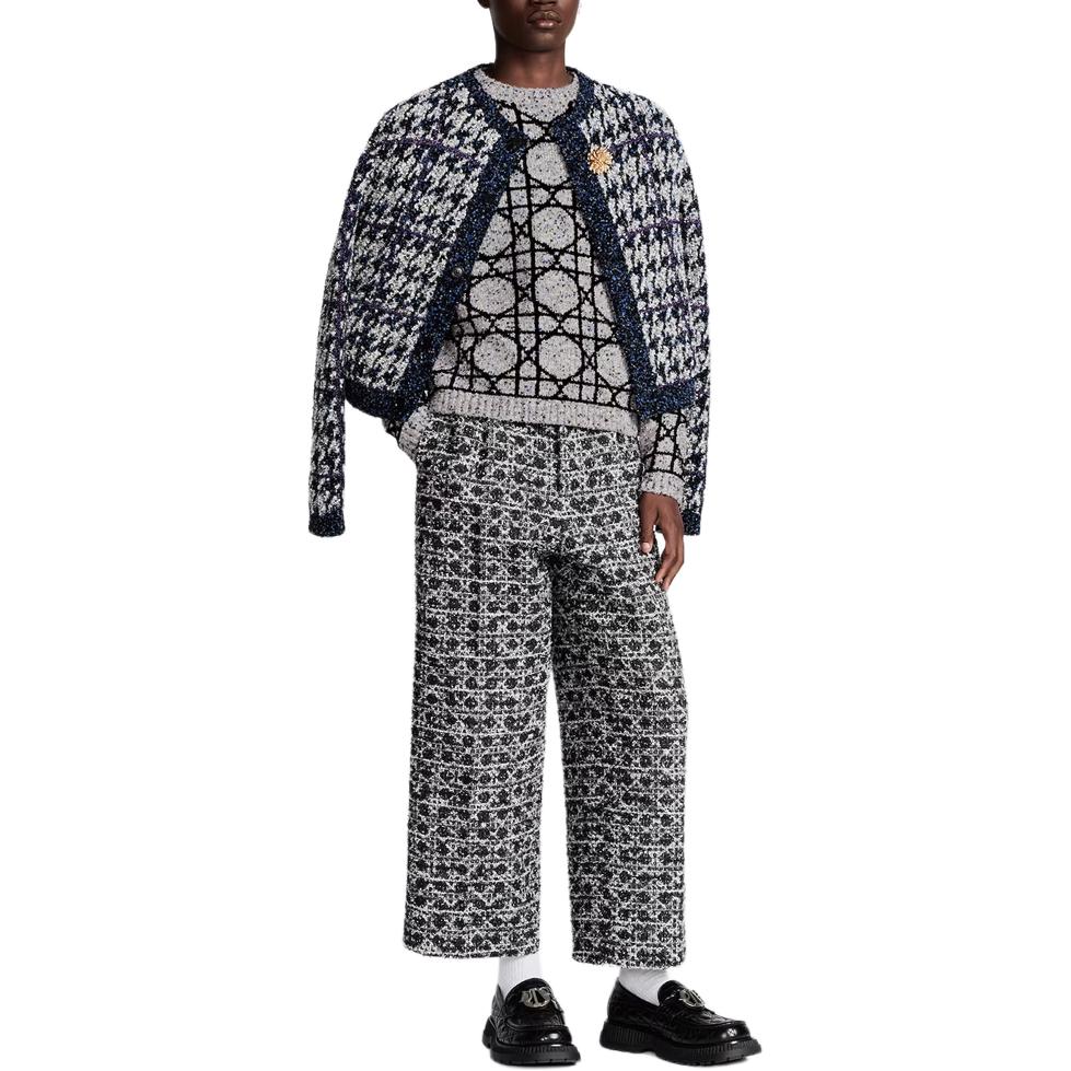 DIOR SS24 Houndstooth Button-Up Gray Knit Cardigan for Men. 483M231AT805-C580 圖 4