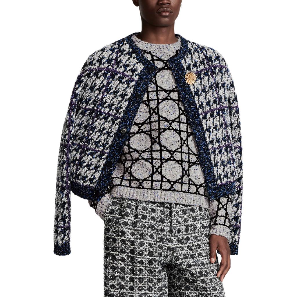 DIOR SS24 Houndstooth Button-Up Gray Knit Cardigan for Men. 483M231AT805-C580 圖 5