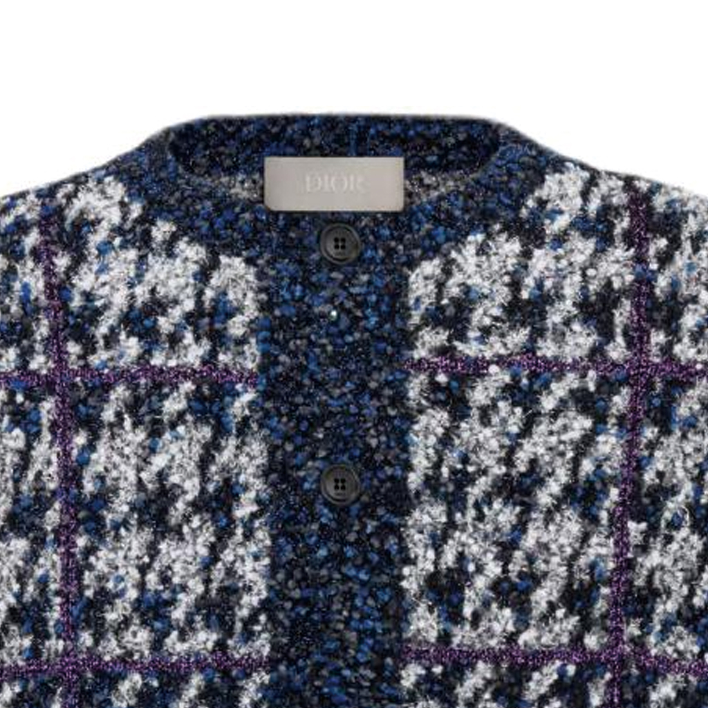 DIOR SS24 Houndstooth Button-Up Gray Knit Cardigan for Men. 483M231AT805-C580 圖 8