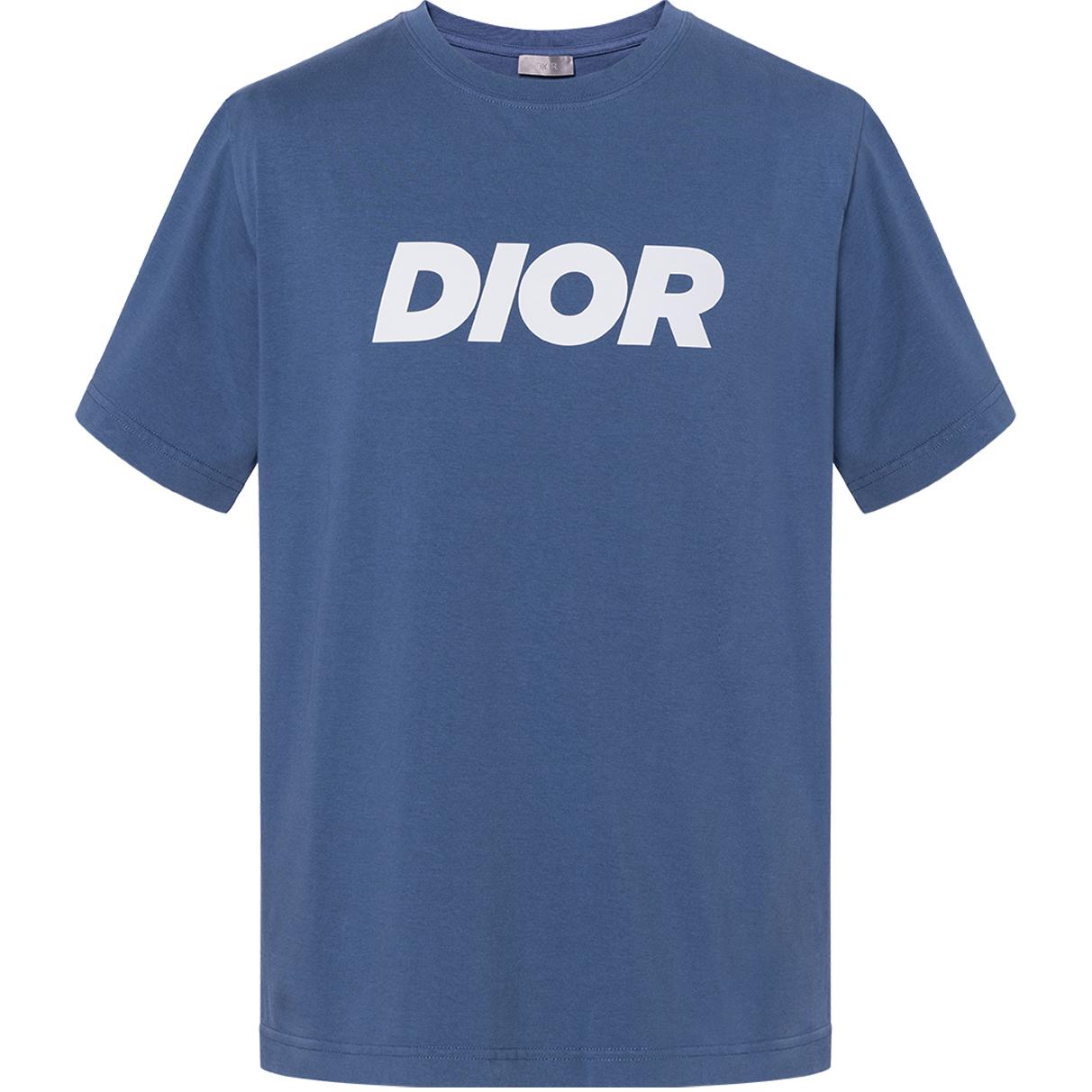 DIOR SS24 Logo Print Blue Loose Fit Crewneck  T-Shirt. 483J696D0847-C580