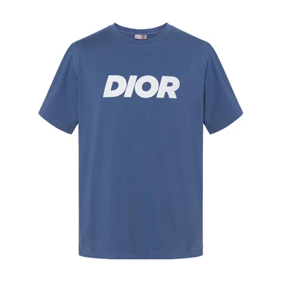 DIOR SS24 Logo Print Blue Loose Fit Crewneck T-Shirt. 483J696D0847-C580