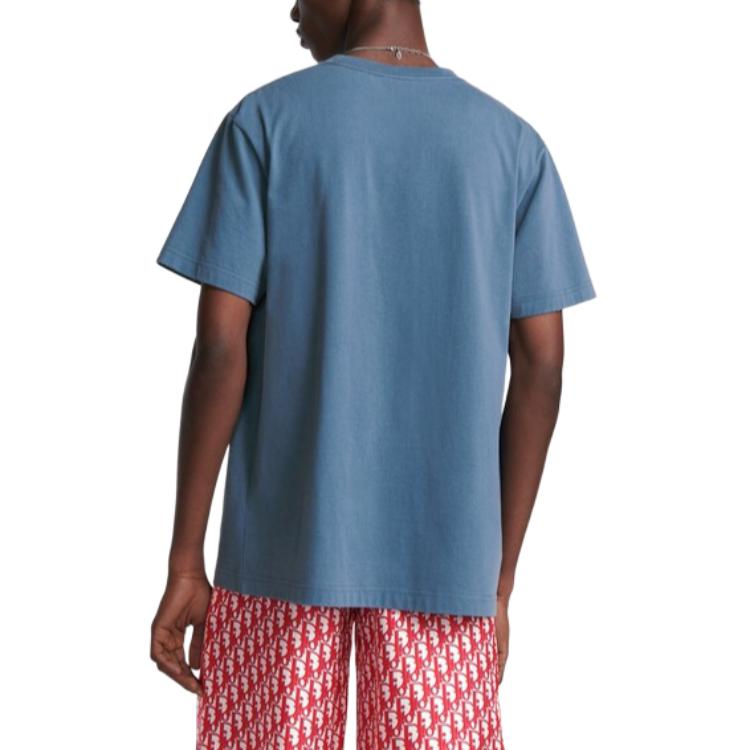 Purchase DIOR SS24 Camiseta Azul de Logo Estampado Cuello Redondo Ajuste Holgado. 483J696D0847-C580