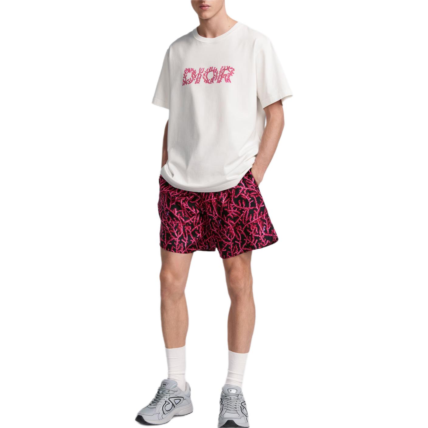 Shop DIOR SS24 Camiseta Blanca Logo Impreso Fit Suelto Cuello Redondo 483J696C0847-C084