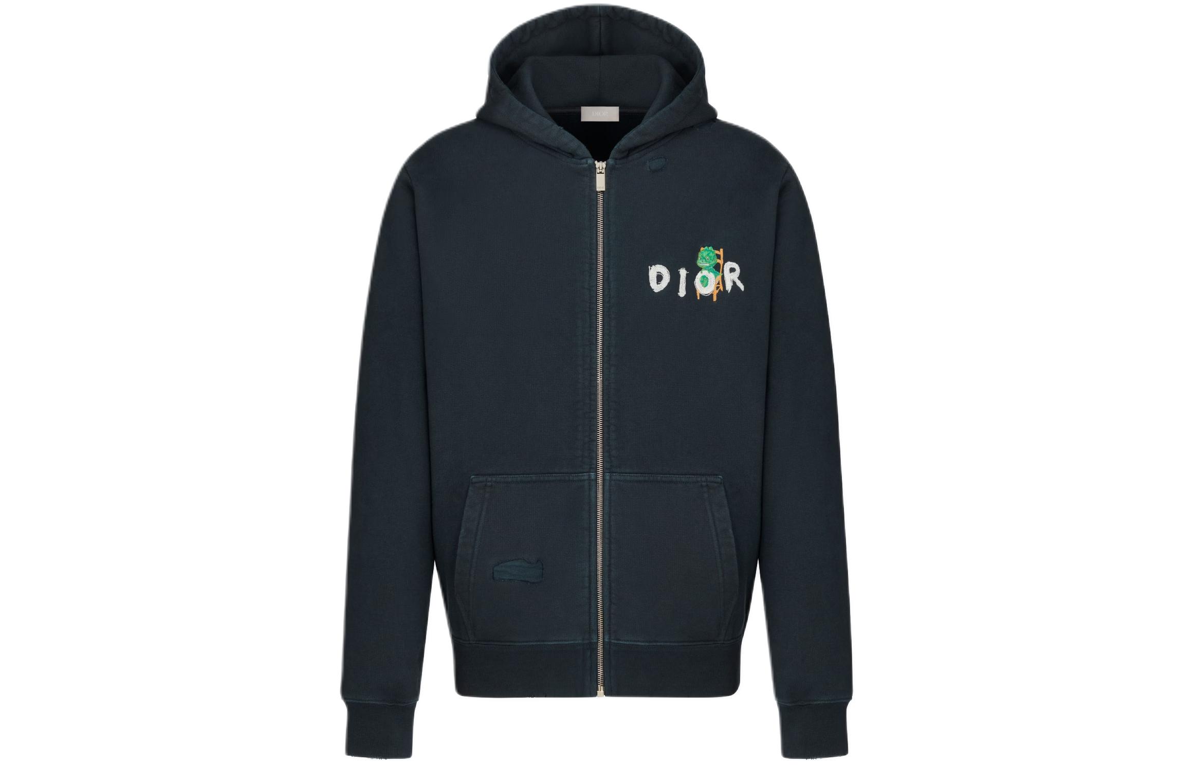DIOR SS24 Navy Blue Cartoon Logo Hoodie  Zip-Up. 413J647A0807-C580