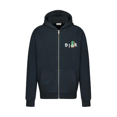DIOR SS24 Navy Blue Cartoon Logo Hoodie Zip-Up. 413J647A0807-C580