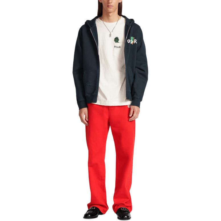 Purchase DIOR SS24 Hoodie Navy Blue Logo Kartun Zip-Up. 413J647A0807-C580