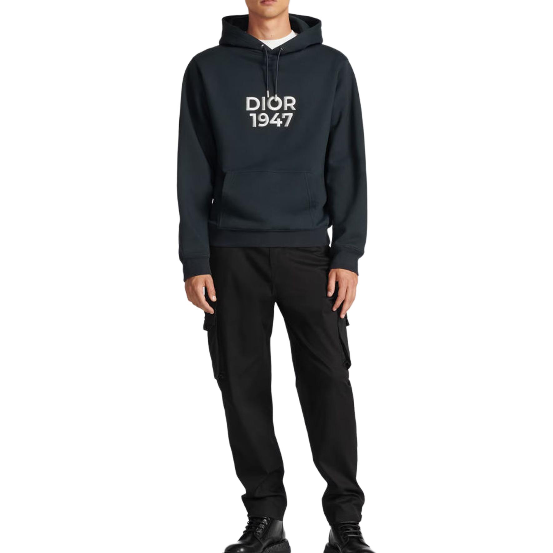 Shop DIOR SS24 Hoodie Biru Navy Logo Print Lengan Panjang Sweater Kasual. 413J691B0531-C580