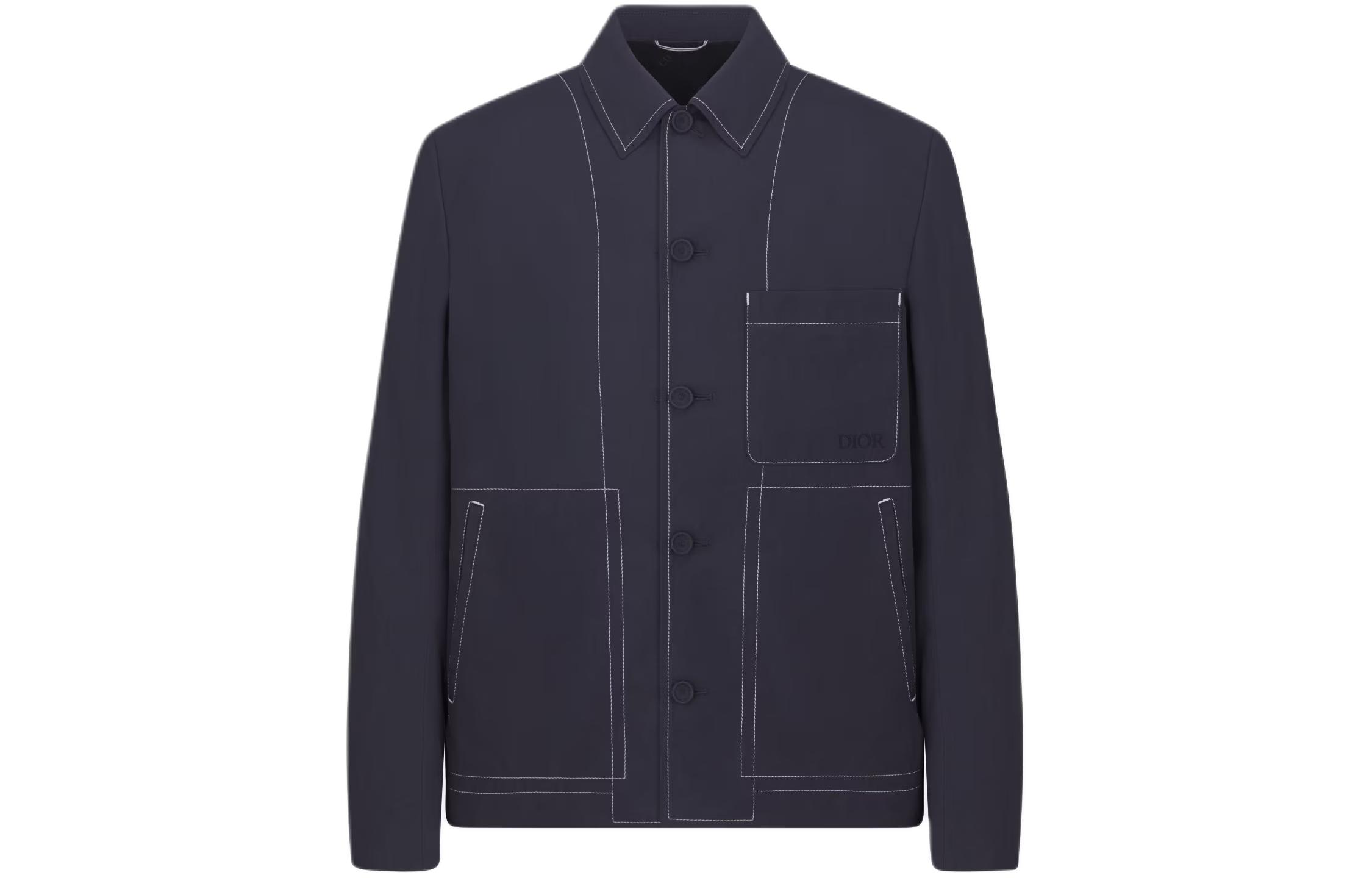 DIOR SS24 Navy Blue Loose-Fit Jacket with Logo Pattern 413C208A6002-C540