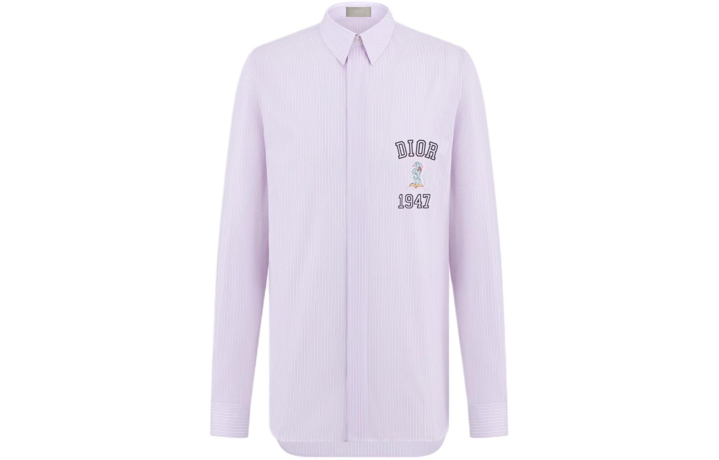 DIOR SS24 Pink Embroidered Logo Long Sleeve Button-Up Shirt for Men. 483C574A5982-C079
