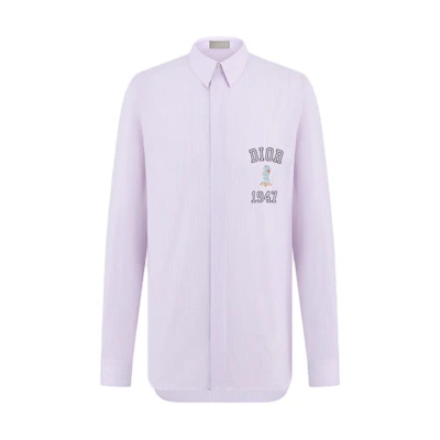 DIOR SS24 Pink Embroidered Logo Long Sleeve Button-Up Shirt for Men. 483C574A5982-C079