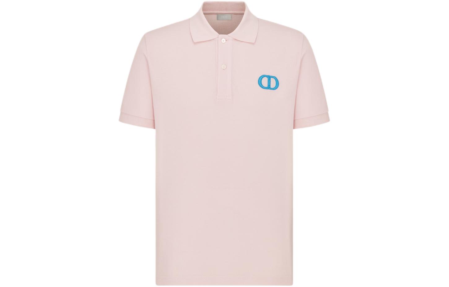 DIOR SS24 Pink Embroidered Logo Short Sleeve Polo Shirt for Men. 013J800C0373-C485