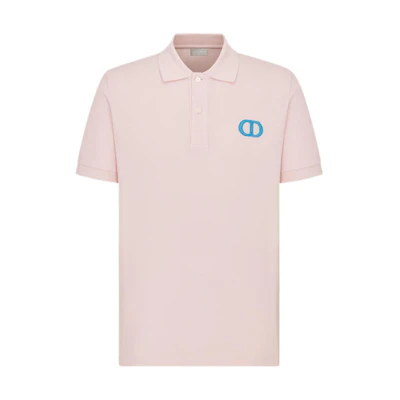 DIOR SS24 Pink Embroidered Logo Short Sleeve Polo Shirt for Men. 013J800C0373-C485