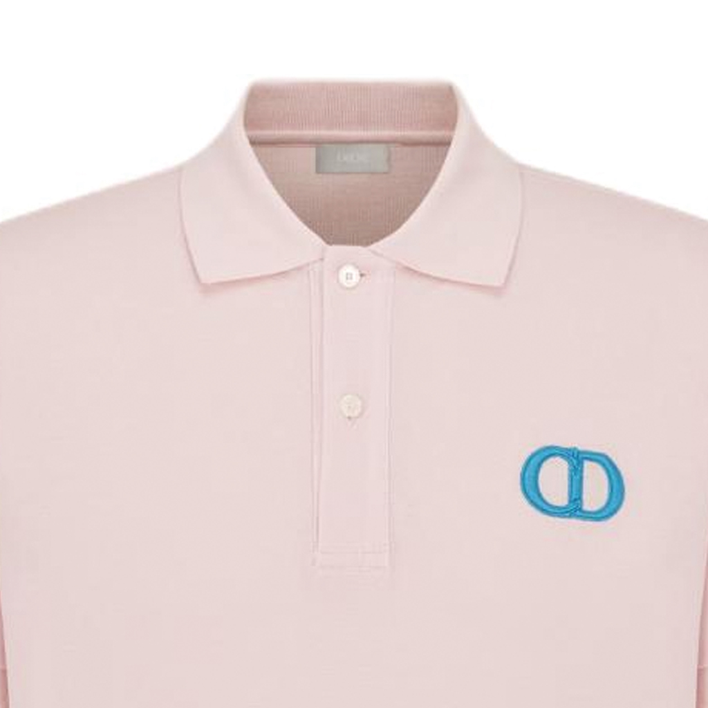 Shop DIOR SS24 Baju Polo Lengan Pendek Lelaki Logo Sulam Pink. 013J800C0373-C485
