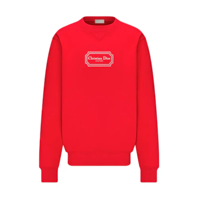 DIOR SS24 Red Embroidered Logo Crewneck Sweatshirt Long Sleeve Loose Fit 413J694A0531-C380