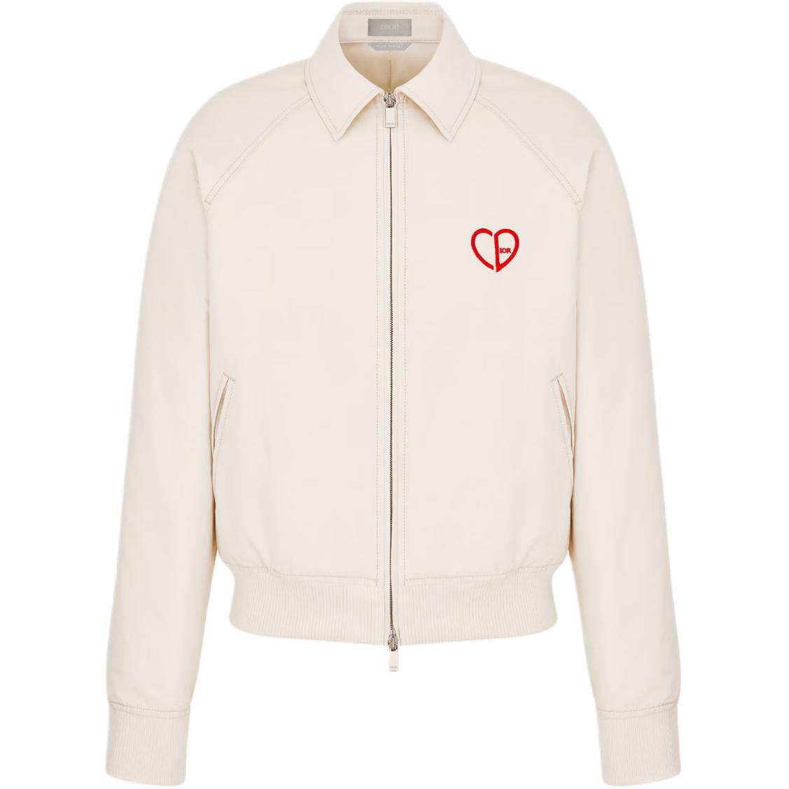 Order Dior SS24 White Logo Heart Embroidered Wide Collar Zip Jacket 493D486A384X-C083