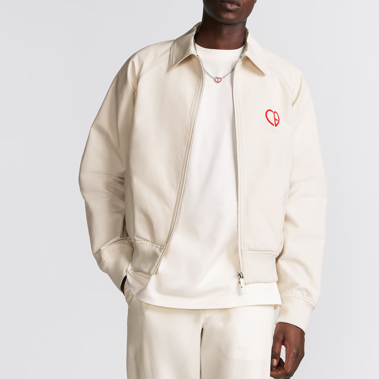 Details for Dior SS24 White Logo Heart Embroidered Wide Collar Zip Jacket 493D486A384X-C083