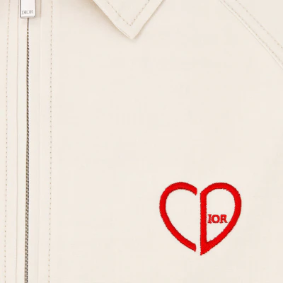 Dior SS24 White Logo Heart Embroidered Wide Collar Zip Jacket 493D486A384X-C083 Sizing Dior SS24 White Logo Heart Embroidered Wide Collar Zip Jacket 493D486A384X-C083