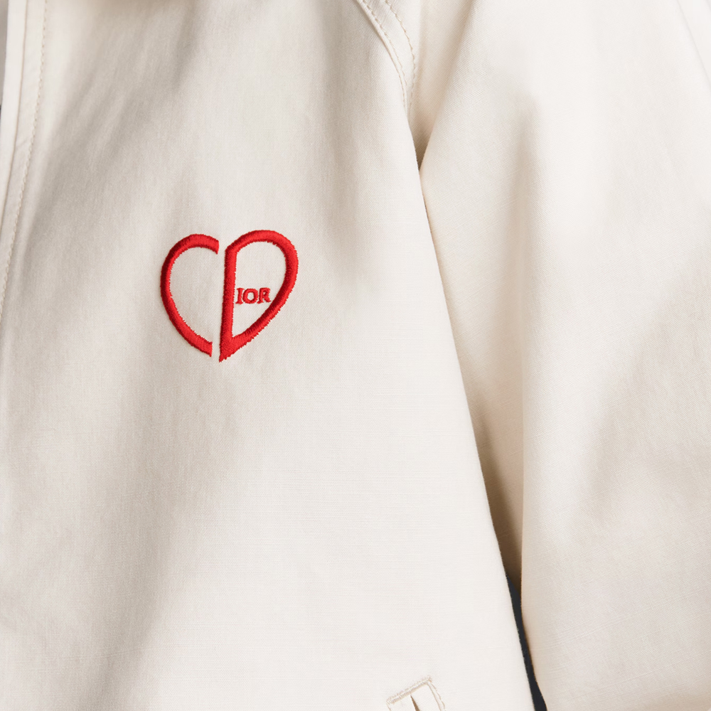 Cheap Dior SS24 White Logo Heart Embroidered Wide Collar Zip Jacket 493D486A384X-C083