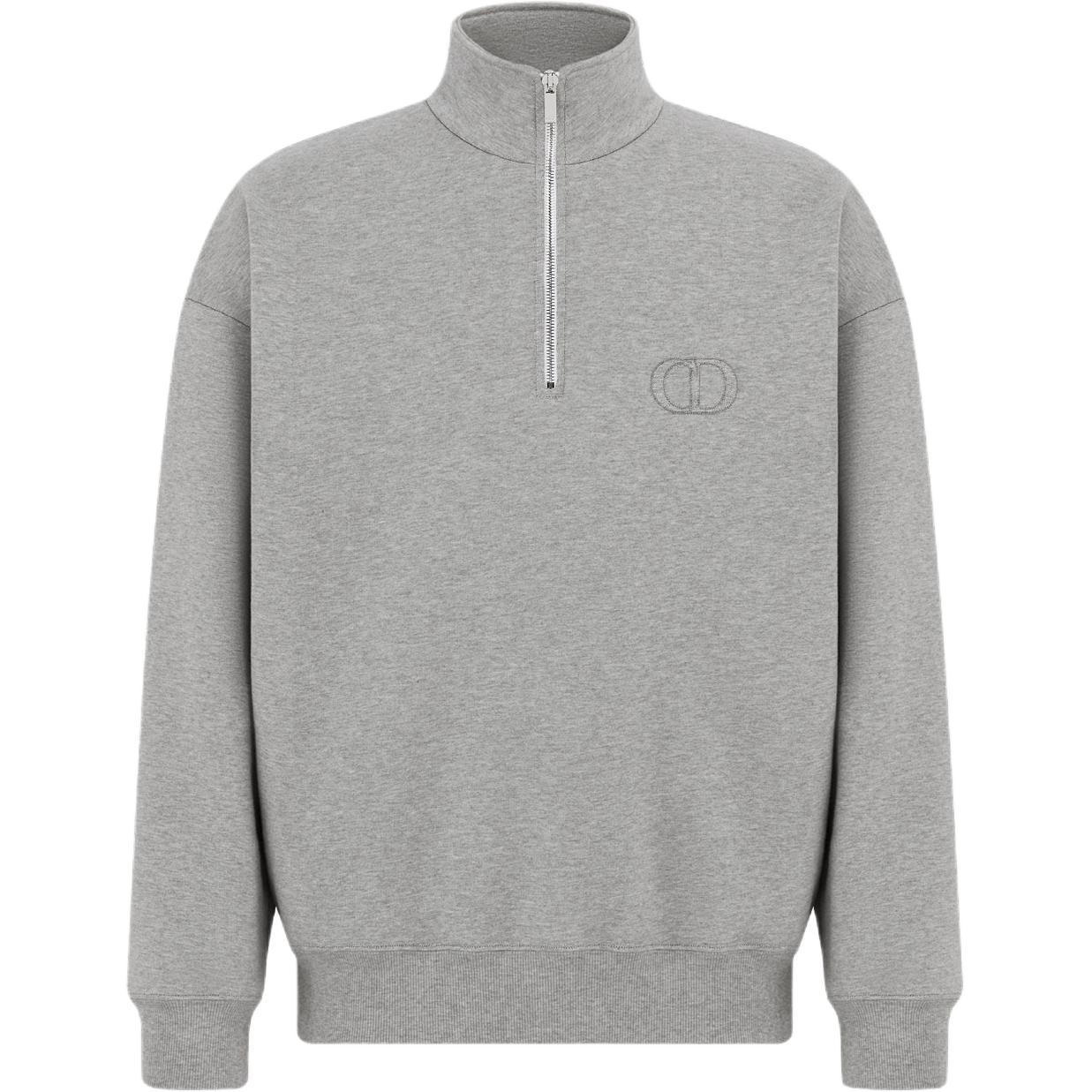 DIOR SS25  Embroidered Half-Zip Sweatshirt Gray - Spring Ready-to-Wear. 513J635A0531-C878