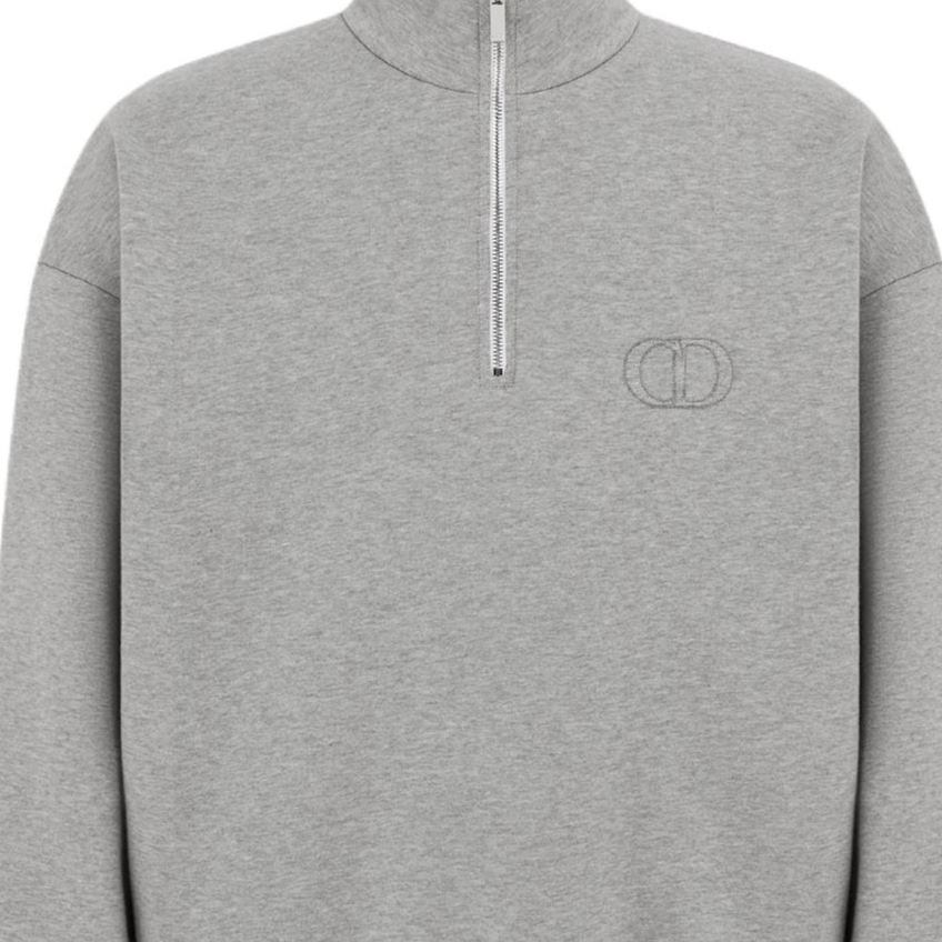 Sizing DIOR SS25 刺绣半拉链灰色卫衣 - 春季时尚穿搭。 513J635A0531-C878