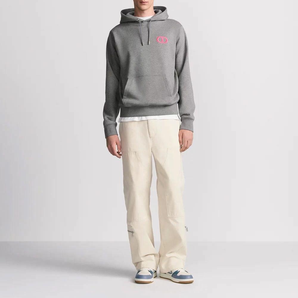 Shop 디올 SS25 회색 자수 로고 후디. 113J698B0531-C884