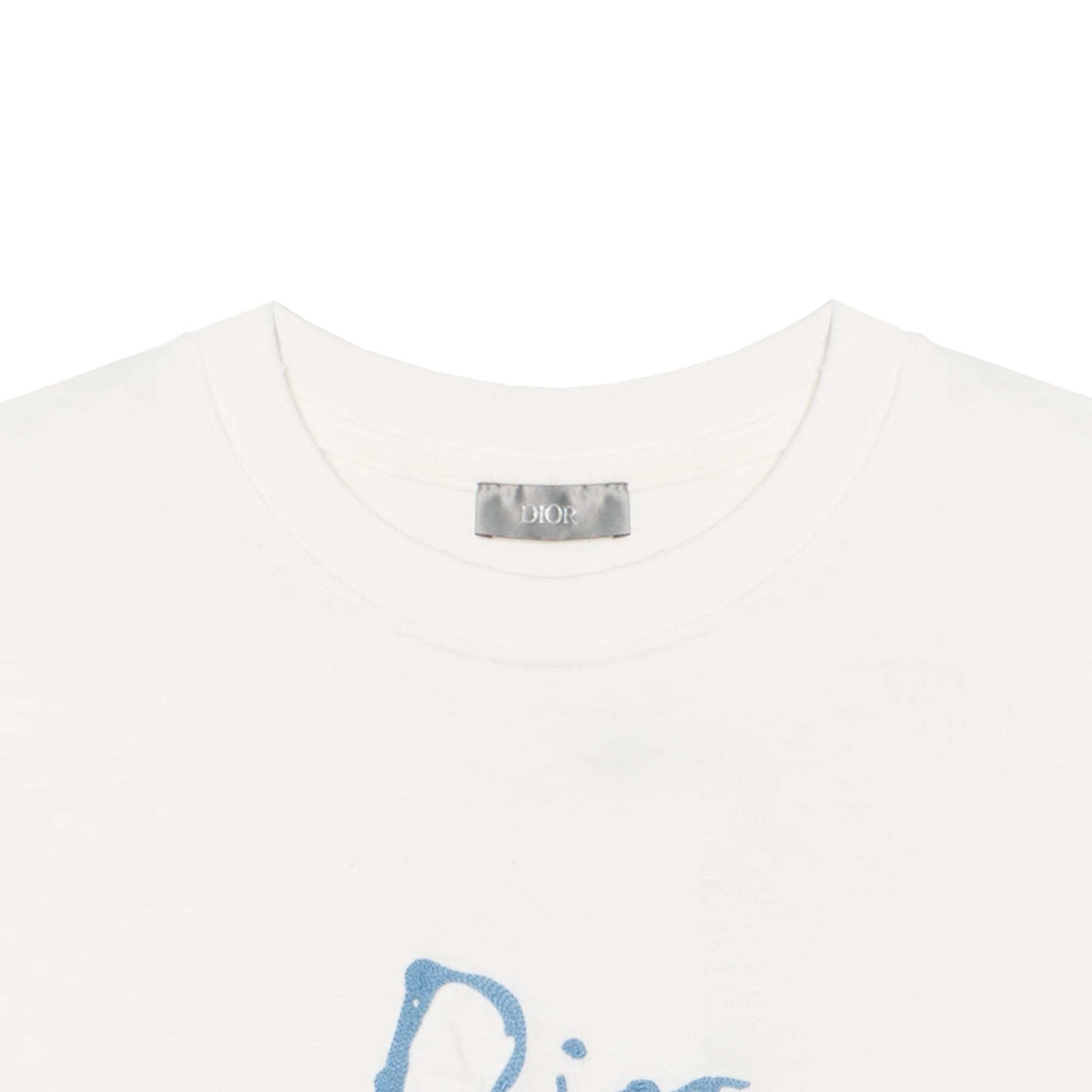Cheap DIOR SS25 Logo T-Shirt Leher Bulat Putih Sulaman 583J696A0849-C085