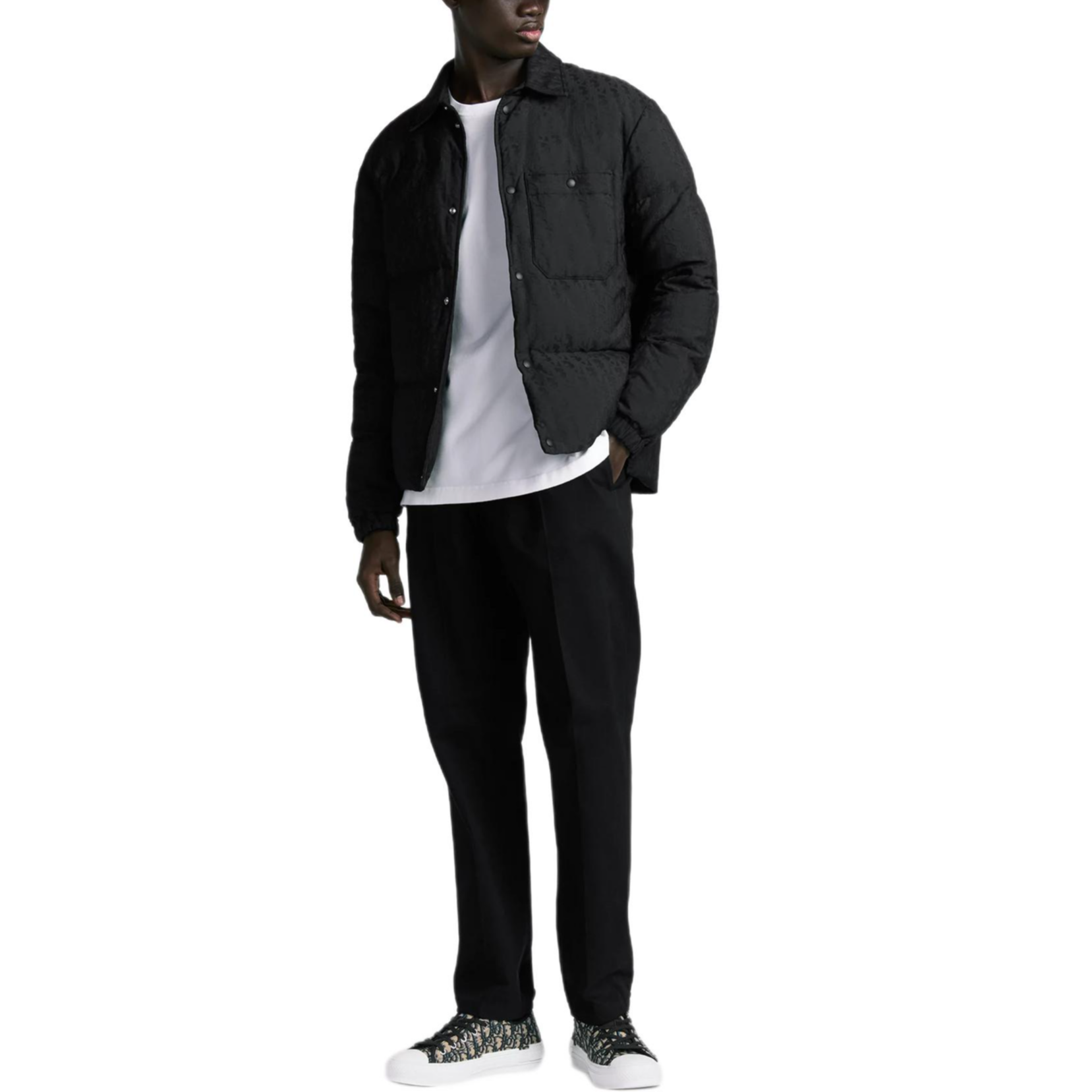 DIOR SS25  Oblique Print Wide Collar Button-Up Shirt Jacket - Black 513C414A6479-C989 圖 4