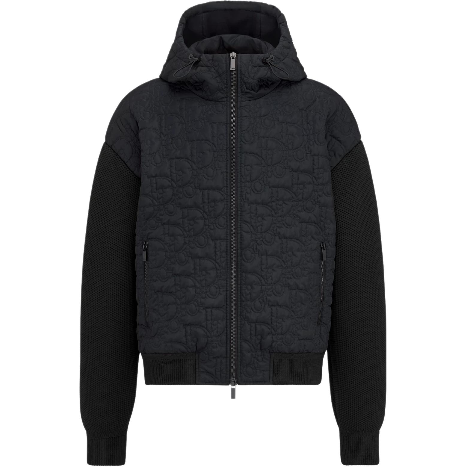 DIOR SS26  Oblique Print Black Cotton-Blend Knit Hoodie Jacket. 513M433A7002-C901