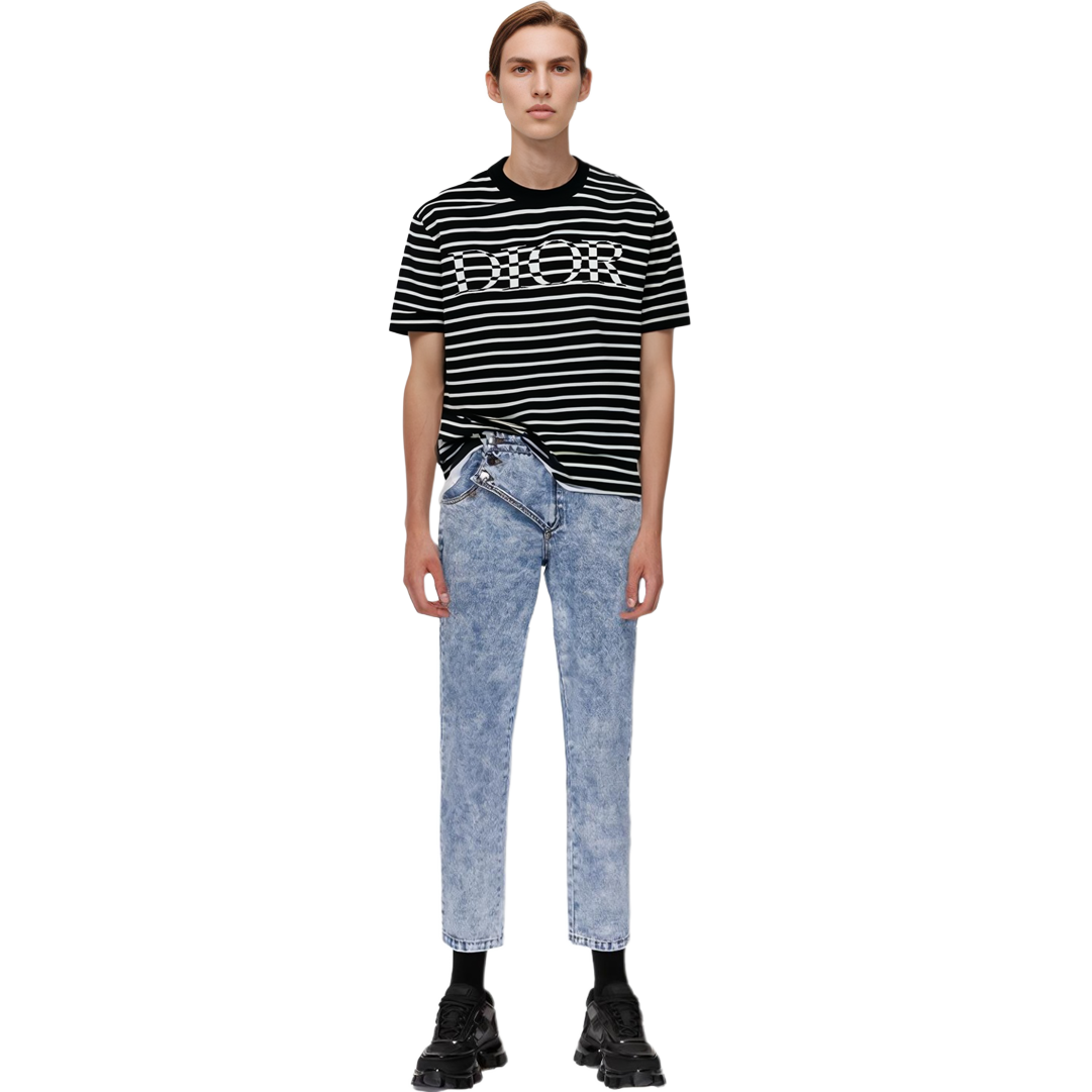 DIOR Striped Logo Loose-Fit T-Shirt Navy Blue 183M647AT234-C580 圖 4