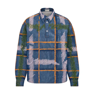 DIOR Tears SS23 Colorblock Plaid Print Long Sleeve Shirt Blue Men’s 393D588A330X-C589