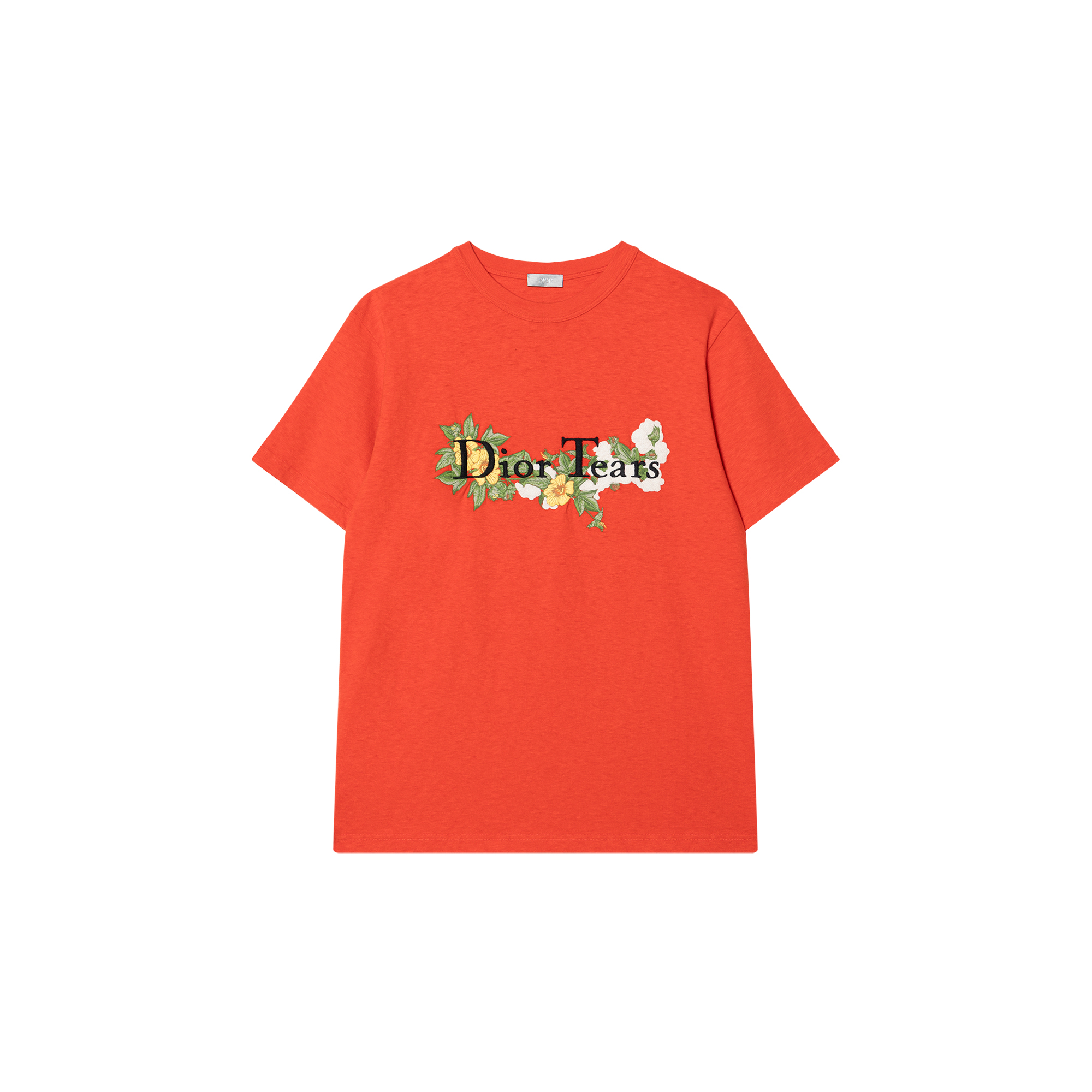 DIOR Tears SS23 Floral Letter Embroidery Red Crewneck T-Shirt Mens. 393J696I0849-C289