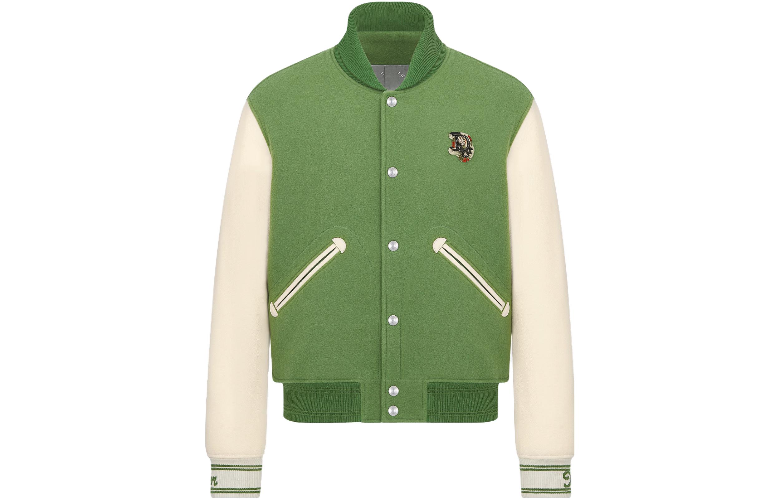 DIOR Tears SS23 Green Logo Printed Baseball Collar Zip-Up Jacket Menswear 393L418A5817-C680