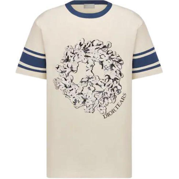 DIOR Tears SS23 Logo Print Crewneck White Short Sleeve T-Shirt for Men. 393J696F0849-C088