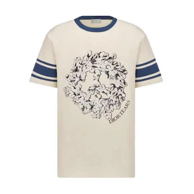 DIOR Tears SS23 Logo Print Crewneck White Short Sleeve T-Shirt for Men. 393J696F0849-C088
