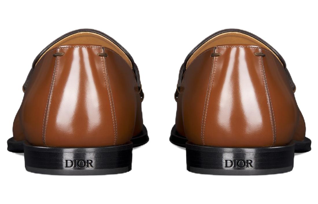 Shop Dior经典棕色皮革乐福鞋 3LO122ZZB_H714