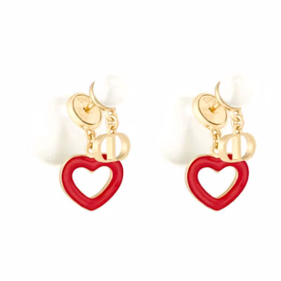 Dior Tribales Earrings Gold Finish Metal White Resin & Red Lacquer Details E1638TRILQ-D309