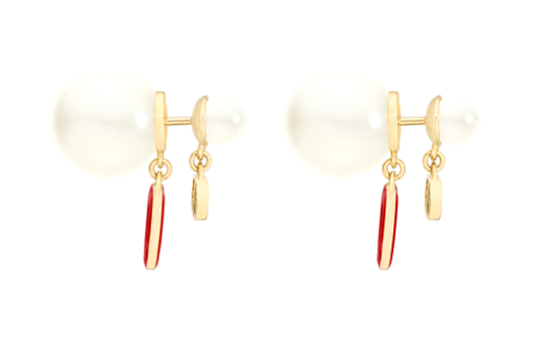 Dior Tribales Earrings Gold Finish Metal White Resin & Red Lacquer Details E1638TRILQ-D309 圖 4