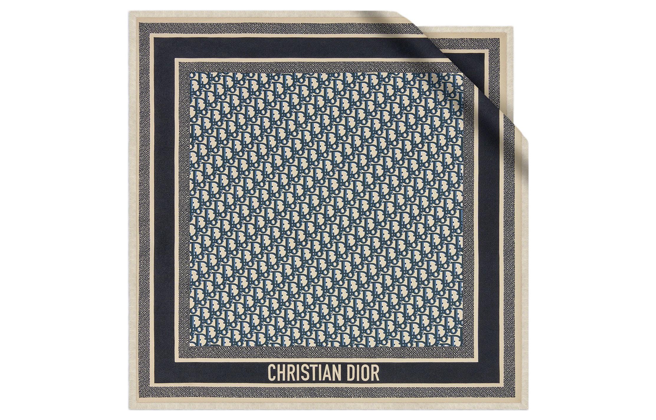 DIOR Twin Monogram Silk Scarf Navy Blue Unisex情侣款 15DOB070I600-C541