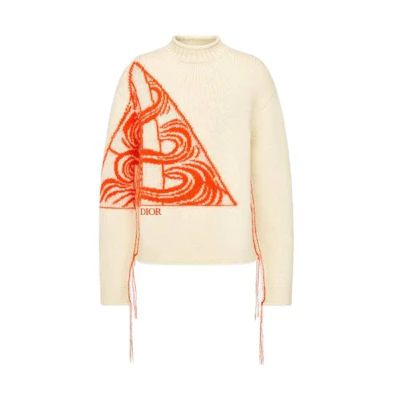 DIOR White Loose Fit Crewneck Sweater with Logo Embroidery. 393M668CT613C083