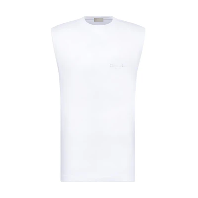 DIOR White Vest with Solid Color Embroidered Logo. 383J641B081-7C070