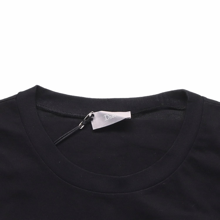 Sizing DIOR Kaos Hitam Putih Bordir Lebah Unisex untuk Pasangan Crew Neck 733J603B0446-C980