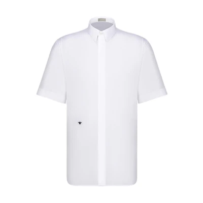 DIOR White Cotton Poplin Short Sleeve Shirt with Bee Embroidery 733C510B1581-C089
