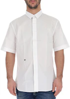 Shop DIOR White Cotton Poplin Short Sleeve Shirt with Bee Embroidery 733C510B1581-C089