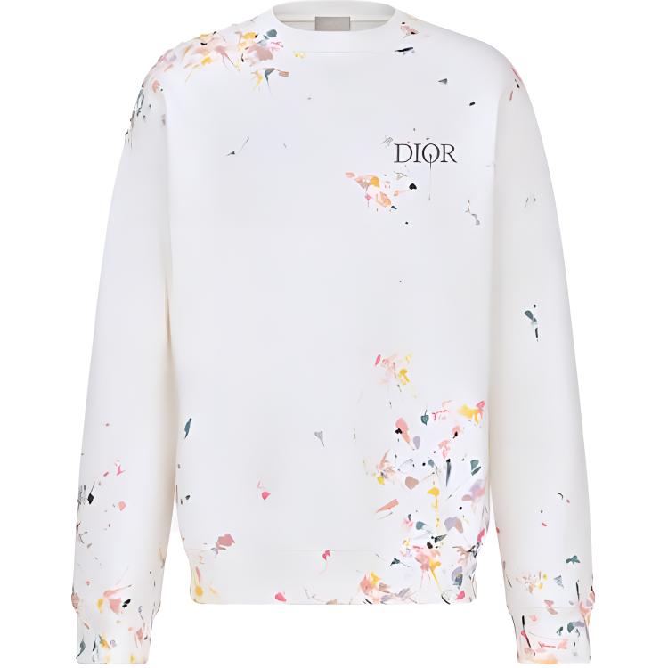 DIOR White Crewneck Logo Sweatshirt Long Sleeve Casual Wear 183J687A0531-C089