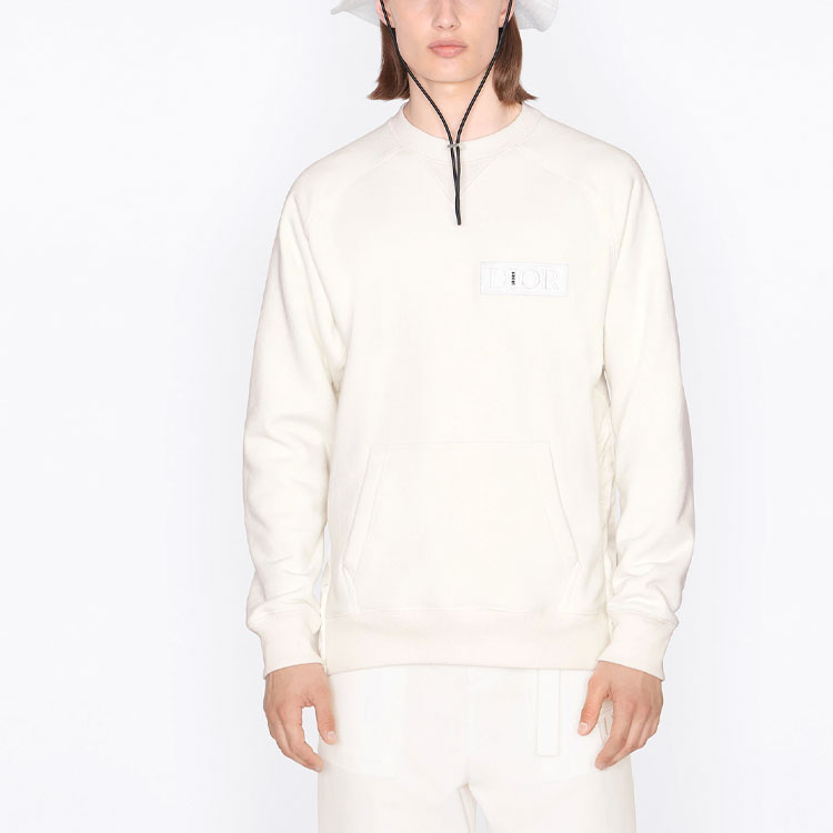 Shop ディオール ホワイト ロゴパッチ付きクルーネック スウェットシャツ. 213J643A0687-C080